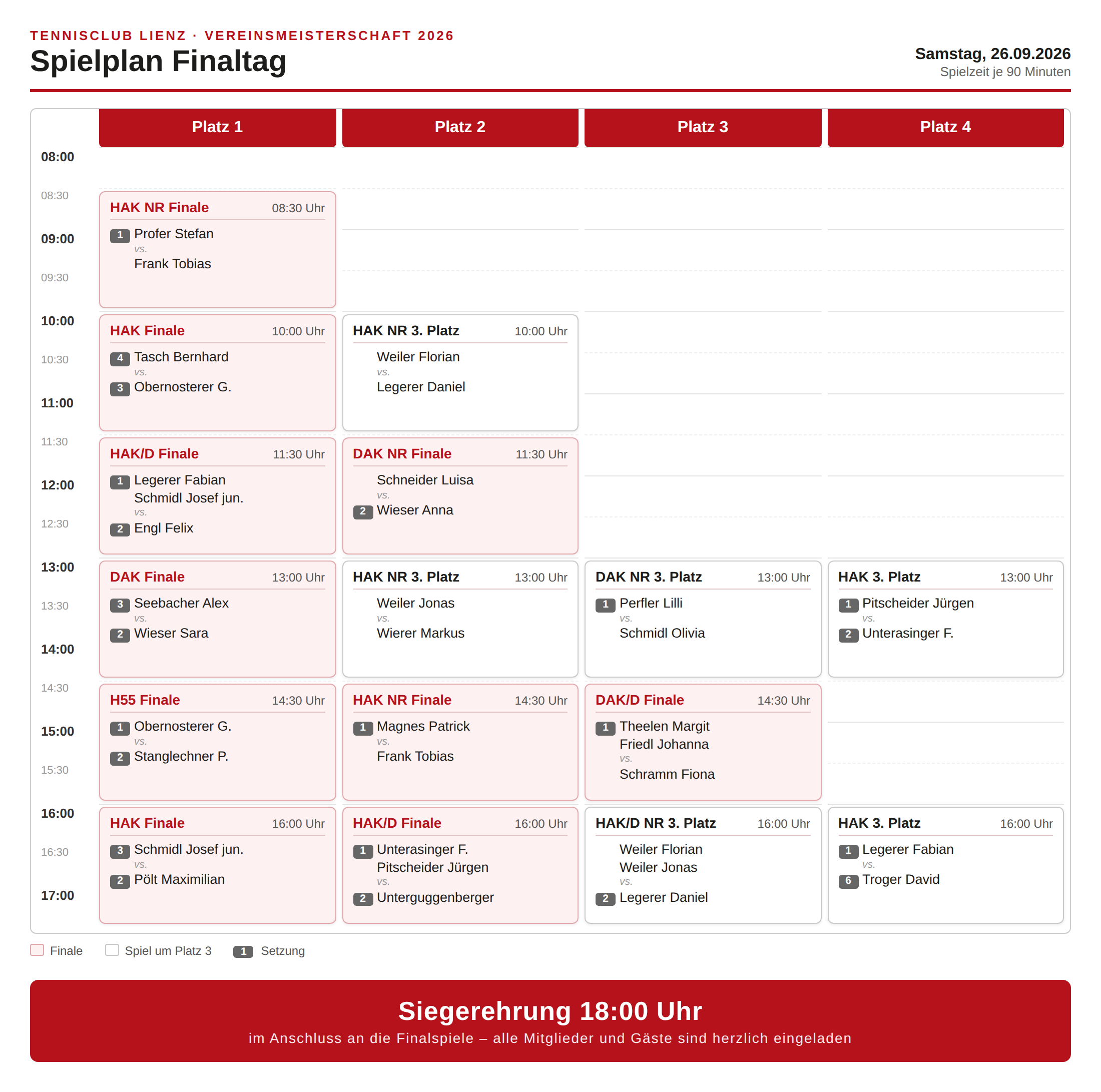 Spielplan Vereinsmeisterschaft Finaltag 26.09.2026